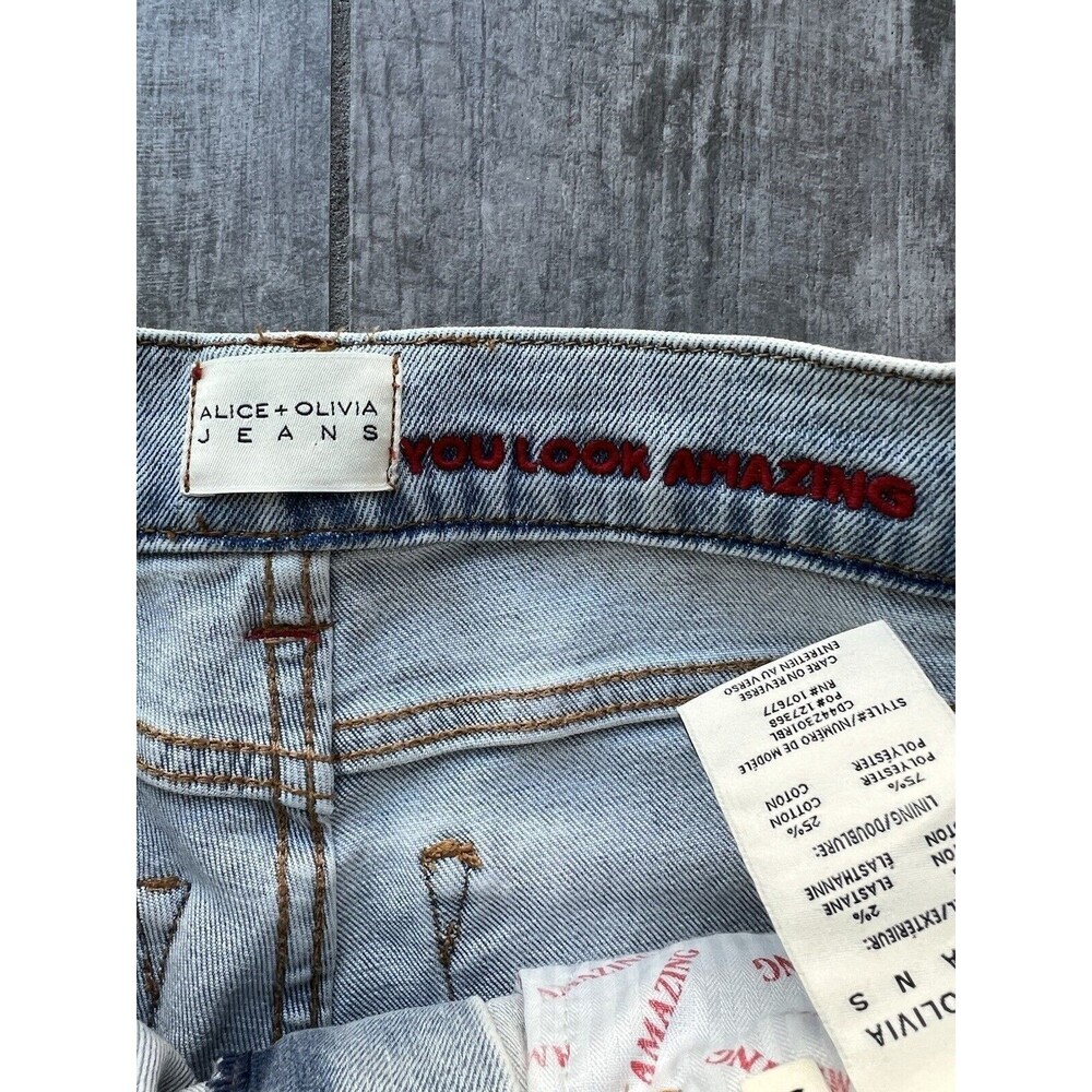 $395 Alice + Olivia AMAZING High Rise Straight Designer Jeans Rockstar Blue 26 - Picture 4 of 11